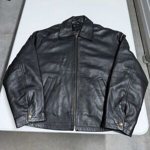 Jeff Hamilton Mens Black Pebbled Leather Bomber Jacket Full Zip Vintage M